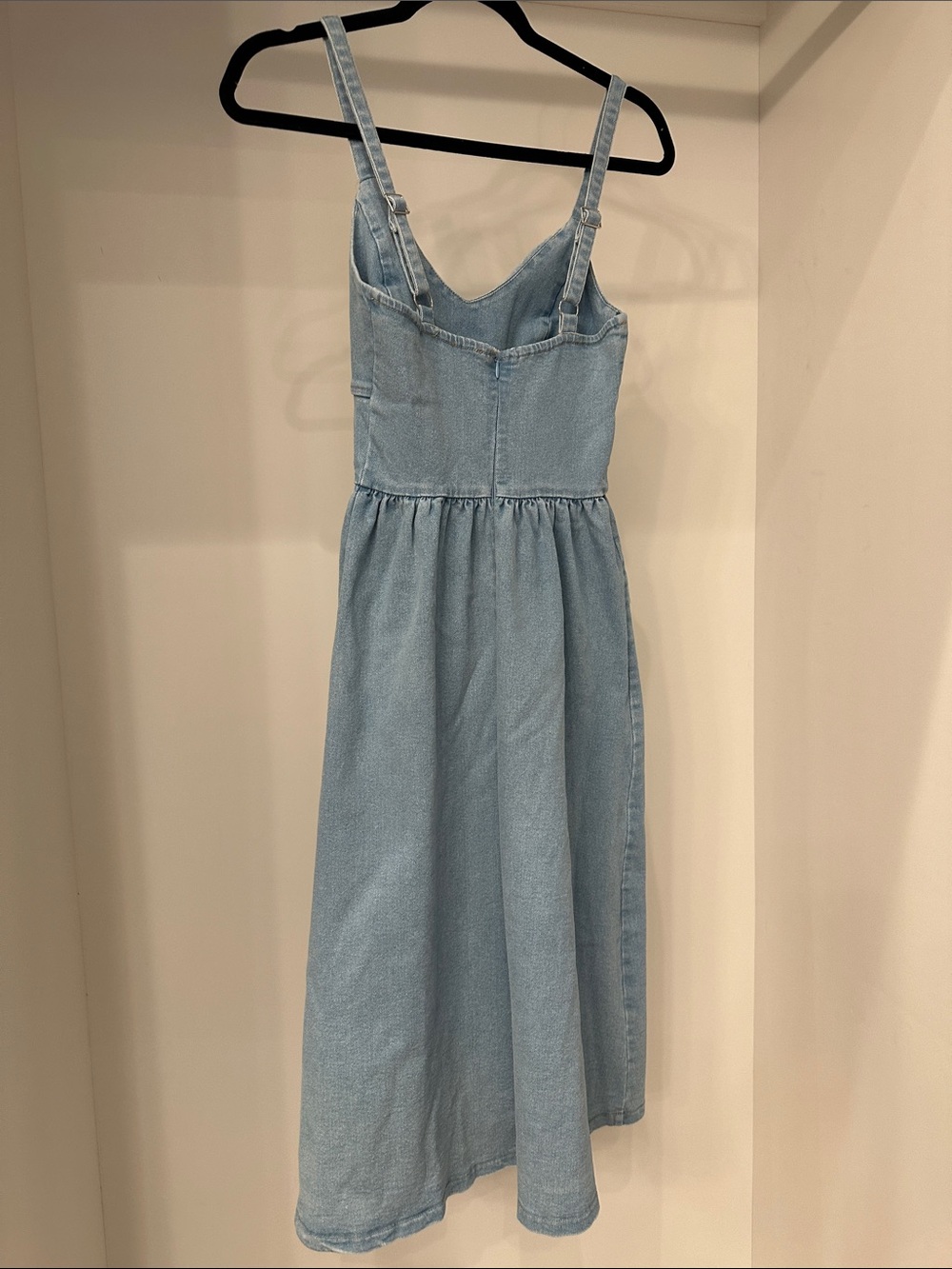Pink Lily small Light Wash Denim Midi Dress with Spaghetti Straps. Like new - Picture 2 of 4